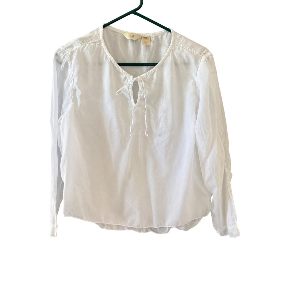 J. Jill White Cottage Fairy Danity Tie Blouse Womens Medium Long Sleeve Boho Top